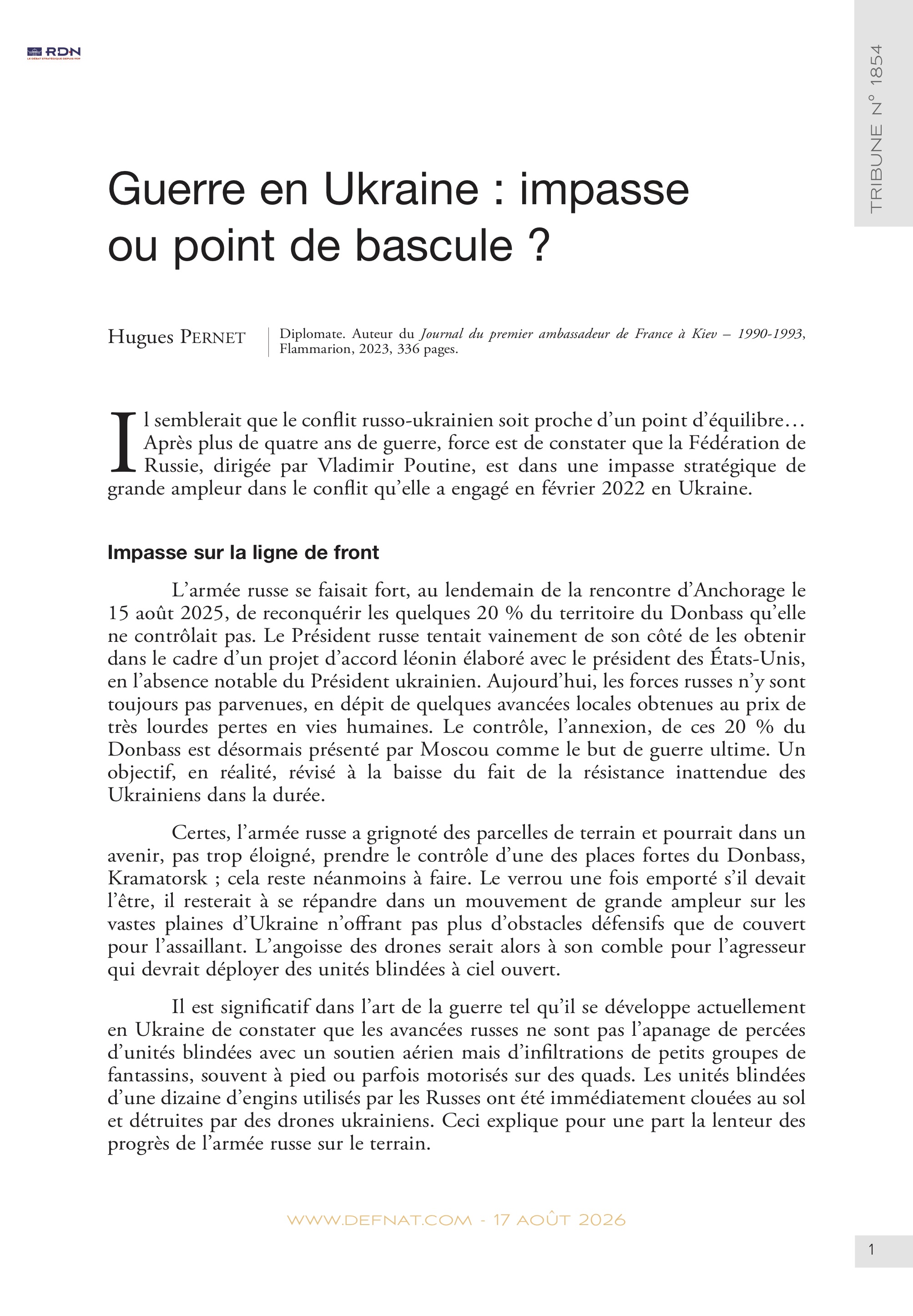 Guerre en Ukraine&nbsp;: impasse ou&nbsp;point de&nbsp;bascule&nbsp;? (T&nbsp;1854)
